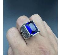 (dark blue, 10) Hip Hop Punk Vintage Ring For Men 316 Stainless Steel With Multicoloured Stones Tulip Motif Jewellery Men's Party Ring