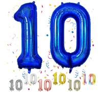 Dark Blue 10th Birthday Balloons, Laser Blue Foil Balloon - 40 Inch, Includes Number 10, Large Self Inflating - Perfect for 10th Birthday & Anniversary Decorations