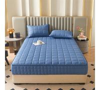 (dark blue, 160x200x30cm 1PC) Six Sides All Inclusive Mattress Cover with Zipper Thicken Fitted Sheet Quilted Mattress Protector Pad Couple Customized Size