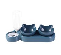 Dark Blue 2 Pieces Pet Bowl Polystyrene Double Bowl Raised Cat 500ML Feeding Dishes Inclined 15° Automatic Water Dispenser Bottle Food Bowl