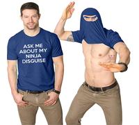(Dark blue, 2XL) Mens Ask Me About My Ninja Disguise Flip T Shirt Funny Costume Graphic Humor Tee ,100% New