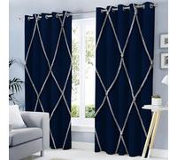 Dark Blue 3D Diamond Pattern Blackout ains 175x140cm Minimalist ometric Thermal Ilated Eyelet Drapes Heat Protect Opaque 2-Pack Polyester Window Treatments