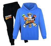 (Dark Blue, 9-10 Years) Kids Stumble Guys Pullover Hoodies And Sweatpants 2 Piece Outfit Set Jogging Tracksuit Sweatshirt Set For Boys Girls Chork