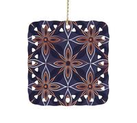 Dark Blue and Brown Ceramic Christmas Ornament Xmas Tree Hanging Pendant Double Sided Pattern Festive Square Ornament Holiday Home Party Decoration Gifts