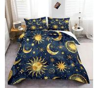 Dark Blue And Gold Printed Duvet Cover Sets 3 Pieces, Abstract Starry Sky Rune King Printed Bedding Set, Super Soft 100% Microfiber Duvet Cover Set with Zippered with 2 Pillowcases