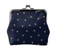 Dark Blue and Rose Gold Pink Glittery Stars Starry, PU Leather Coin Purse, Small Wallets, Change Pouch with Kiss Lock Clasp Buckle, Change Purse