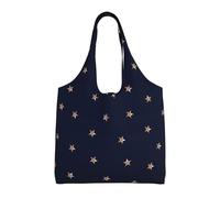 Dark Blue And Rose Gold Pink Glittery Stars Starry,Reusable Tote Bags Grocery Bags Large Capacity Canvas Shopping Shoulder bag