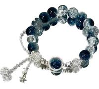 Dark blue and transparent crack beads and silver star pendants are exquisite, light and elegant, and the perfect ending for everyday outfits! A faint sense of luxury.