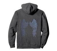 Dark Blue Angel Design on Back Pullover Hoodie, Adult Unisex, Dark Heather Grey, Small