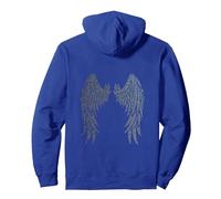 Dark Blue Angel Design on Back Pullover Hoodie, Adult Unisex, Royal Blue, X-Large