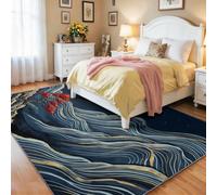 Dark Blue Area Rug for Bedroom Chinese Style Washable Non-Slip Rugs, Mountains Sun Tree Pattern Soft Cozy Easy To Maintain Carpet for Living Room Kitchen Corridors, 80x150 cm