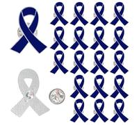 Dark Blue Awareness Ribbon Pin 20 Pcs Colon Cancer Child Abuse Awareness Enamel Lapel Pins, Metal, no gemstone