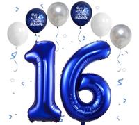 Dark Blue Balloon with 16 Number 16 Foil Balloon Dark Blue 101 cm Helium Balloon 61 Birthday Decoration Foil Balloon with Numbers 1 and 6 Balloon 16th Birthday for Girls and Boys