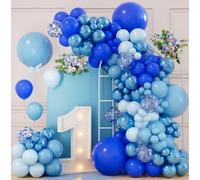 Dark Blue Balloons Arch Kit - 111pcs Navy Blue Birthday Balloons Arch with Baby Blue Balloon Metallic Confetti Balloon, Light Bluey Baloons for Boys Birthday Wedding Baby Boy Shower Party Supplies