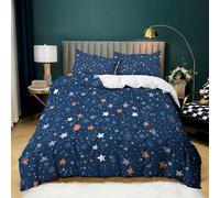 Dark Blue Bedding Set Double Size, Star Abstract Stars Print Duvet Cover Set 200 x 200 cm with Zipper Closure & 4 Corner Ties - Soft Microfiber Comforter Cover 3 Piece with 2 Pillowcases