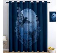 Dark Blue Blackout Curtains 46” W x 54” L Thermal Insulated Curtains, Soft Celtic Knot Moon Raven Opaque Eyelet Light Blocking Window Drapes for Bedroom and Living Room