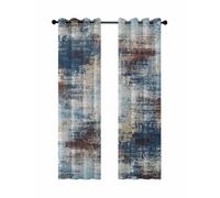 Dark Blue Blackout Curtains for Bedroom Living Room, Brown Abstract Smoky Texture Distressed Mottled Ink Art 90 In Long Thermal Insulated Room Darkening Drapes Grommet Window Treatments, 52 x 90 In