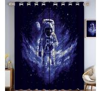 Dark Blue Blackout Curtains for Living Room 2 Panel Set, Sci-Fi Adventure Style Astronauts In The Stars Curtains for Bedroom, Thermal Insulated Window Curtain Drapes, Black Out Curtain 54 Drop