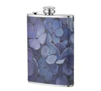 Dark Blue Bloom 8oz Leather Travel Bottle-Stainless Steel Thermos for Drinks, Leak Proof Hip Container
