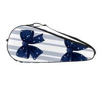 Dark Blue Bow with Hearts on Striped Background Tennis Racquet Cover Bag Lightweight Bag with Adjustable Shoulder Strap