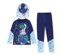 Dark Blue Boys' Summer Swimming Costume 3-Piece Split Swimwear Set - Long Sleeve Swim Tops Long Pant Cap Kids Swimsuit for Beach & Pool Sunscreen Bathing Suit Quick Dry Rash Guard 10 Years