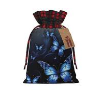 Dark Blue Butterflies Color Blocked Linen Drawstring Gift Bag, Reusable Gift Bag