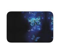 Dark Blue Butterflies Crystal Velvet Lock Edge Floor Mat 40x60, Non Slip, Easy To Clean, Comfortable Foot Feel