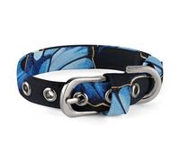 Dark Blue Butterflies Dog Collar Adjustable Soft and Comfortable Puppy Collars with Metal Buckle Pet Collar for Small Medium Pet