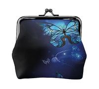 Dark Blue Butterflies Full Double-Sided Printed Pattern Women's and Girls' Fashionable Leather Kiss Lock Coin Purse Card Bag