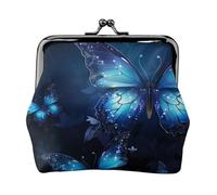 Dark Blue Butterflies Full Double-Sided Printed Pattern Women's and Girls' Fashionable Leather Kiss Lock Coin Purse Card Bag