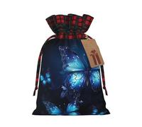 Dark Blue Butterflies -Print Burlap Drawstring Bags Plaid Design, Eco-Friendly Party Favors Packaging For Christmas Birthday.