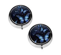 Dark Blue Butterflies Print Pill Box 3 Compartment Medicine Pill Case,Portable for Pocket Or Purse Pill Organizer Decorative Metal Medicine Vitamin Organizer Unique Gift
