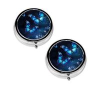 Dark Blue Butterflies Print Print Pill Box 3 Compartment Medicine Pill Case,Portable for Pocket Or Purse Pill Organizer Decorative Metal Medicine Vitamin Organizer Unique Gift