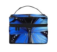 Dark Blue Butterflies Travel Makeup Bag - Portable Toiletry Organizer with Zipped Compartments for Brushes, Bottles & Skincare