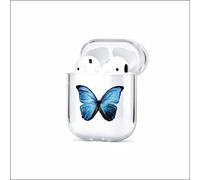 Dark Blue Butterfly Headphone Storage Case, AirPods 1/2 Generation, Suitable for Apple Bluetooth Headphones, Silicone Protective Case, Drop and Wear Resistant, Beautiful and Easy to Carry