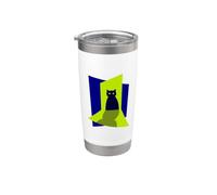 Dark Blue Cat Silhouette Standing in Green Doorway Light Stainless Steel Insulated Tumbler