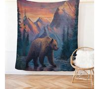 Dark Blue Children's Blanket Flannel, Nature Forests Mountains Animals Printed Throws, Soft Warm Lightweight Blankets for Girls Gifts Sofa Bedroom Nap Bed Gift Birthday Party 130 x 150 cm