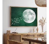 Dark Blue Cloud Sage Green Flying Birds Boho Sun Poster Canvas Painting Wall Art Picture for Living Room Decor 60x90cm frame