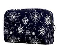 Dark Blue Compass Stars Pattern Cosmetic Bag for Women, Travel Toiletries Bags Large Makeup Handy Pouch Organiser Bag with Zipper