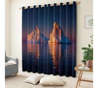 Dark-Blue Curtains for Bedroom, Printed Minimalism Nature Greenland Sunset Home Decoration Luxury Thermal Insulated Blackout Window Treatment Set for Living Room 46.1" x 90.2" (W x L), 2 Panels