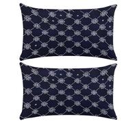 Dark Blue Cushion Covers 20 x 30 cm Set of 2 Sofa Cushions Linen Decorative Pillows Rectangle Throw Pillow Covers 8 x 12 Inch White Flowers Pillowcases for Sofa Couch Livingroom Bedroom(XY352)