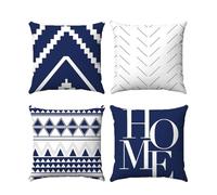 Dark blue Cushions 55 x 55cm Square Geometric patterns Throw Pillow Case Set navy blue Cushion Covers for Living Room Sofa Bed Bedroom Home Decor Garden Couch white decoration pillowcase set of 4