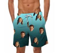 Dark Blue Custom Men Swim Trunks with Face Personalized Beach Shorts Funny Printed Customised Your Own Design Hawaiian Board Shorts Summer Plus Size Lightweight Quick Dry Swimwear Swimming Costume