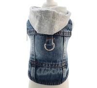 Dark Blue Denim Dog Vest, Stylish Pet Jacket with Hood, Leash Compatible Dog Waistcoat for Spring & Autumn Walks
