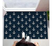 Dark Blue Door Mats Indoor, 90x150 cm Non-slip Doormats,Soft Low Pile White Anchor Print Front Door Mat,Machine Washable Nautical Theme Entrance Rug,Floor Carpet for Kitchen Bedroom