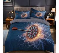 Dark Blue Double Duvet Cover Set 200x200 cm Game dart board 3 Pcs Bedding Set with Quilt Cover and 2 Pillowcases, Lightweight Breathable Bedding for Kids Teens Adults
