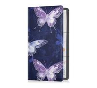 Dark Blue Dreamy Shining Butterfly Leather Car Registration and Insurance Holder Vehicle Glove Box Organizer for Cards, Essential Document, Driver License Vehicle Paperwork