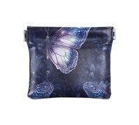 Dark Blue Dreamy Shining Butterfly Women's PU Leather Coin Purse Cute Makeup Period Bag for Women Boys Girls, dark blue dreamy shining butterfly, Decoration