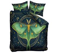 Dark Blue Duvet Cover Set Emperor 290x235 cm Art Nouveau Style Luna Moth Bedding Quilt Cover Set with Pillowcases, Hypoallergenic Soft Breathable Bed Covers, Polycotton Duvet Cover 3 Pieces