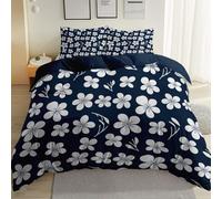 Dark Blue Duvet Cover Set Japanese Flowers Bedding Sets Soft Microfiber Duvet Cover Emperor Size 290x235 cm 3D Quilt Cover with Zipper Closure and 2 Pillowcases c-2176